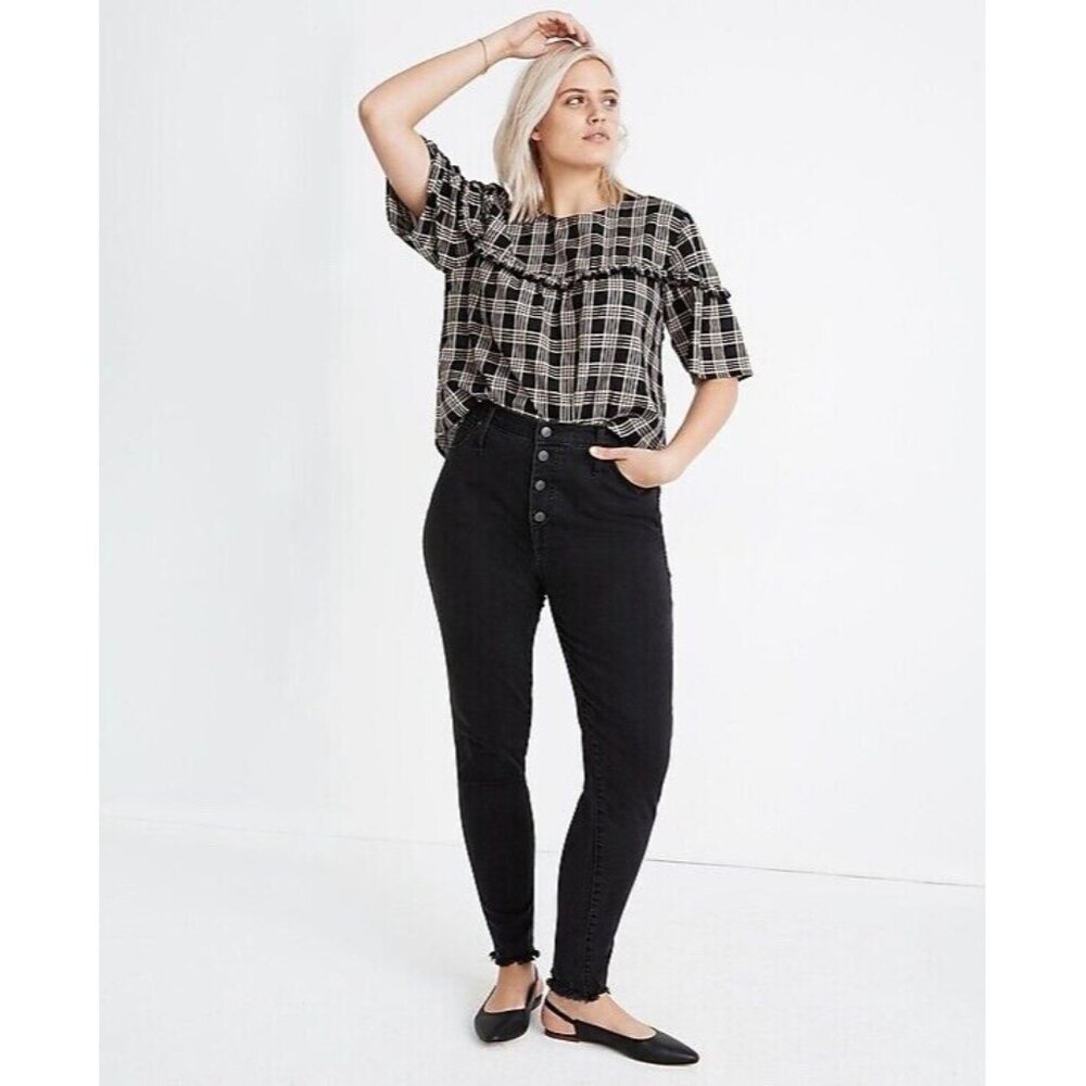 Madewell Jeans Size 32 10” Hi Rise Skinny Exposed Button Fly Berkeley Black